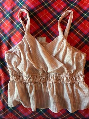 Light Beige Pinstripe Ruffled Waist Cami